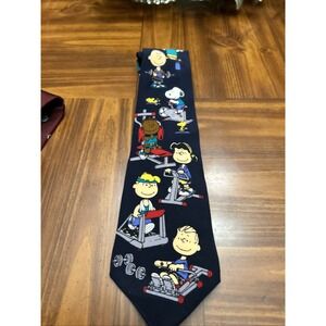 Peanuts No Pain No‎ Gain Navy Necktie Tie Silk
